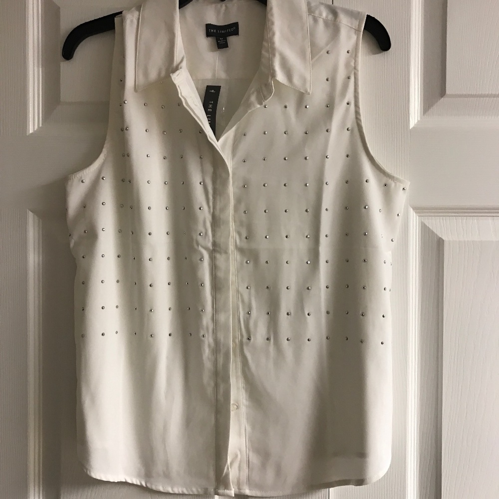 White Sleeveless Embellished Blouse